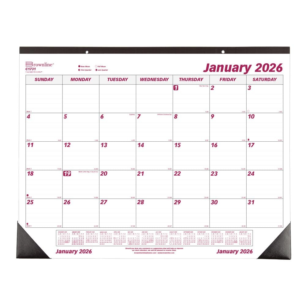 Brownline® 2026 Monthly Desk Pad Calendar, 12 22″ x 17″, Burgundy/White