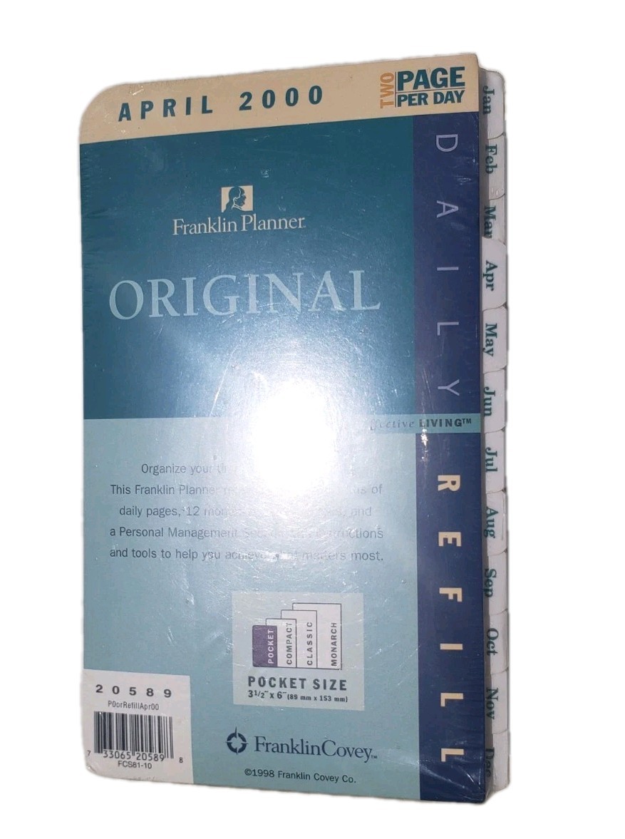 New Franklin Covey Pocket Original Daily Planner Refill Inserts 2 Page Per Day