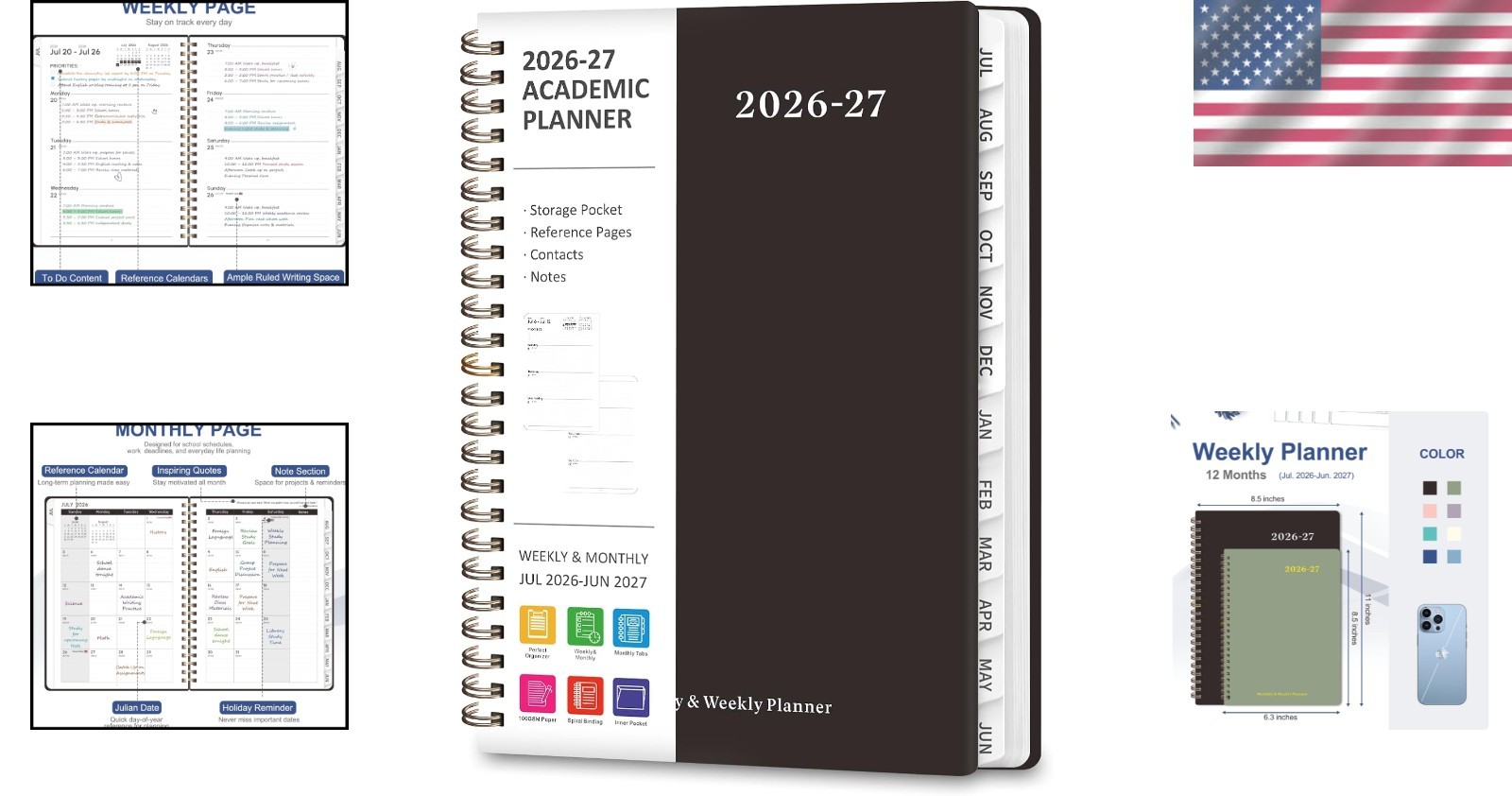 Portable 2026-2027 Spiral Bound Planner – Weekly & Monthly Overview, 135 Pages