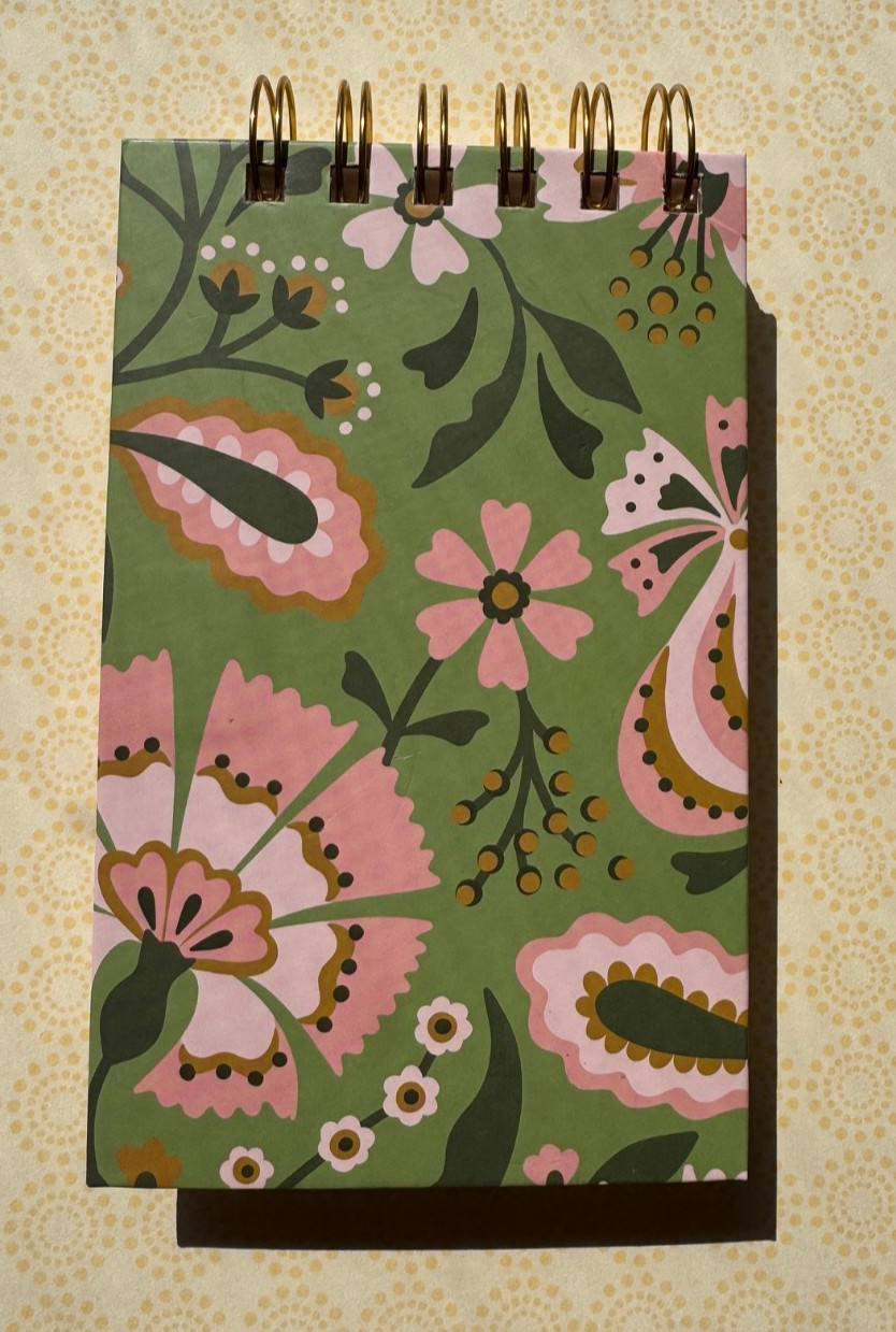 Spiral Pocket Lined Notebook + Pen-Floral Design-6.5 in x3.5 in- Shopping list..