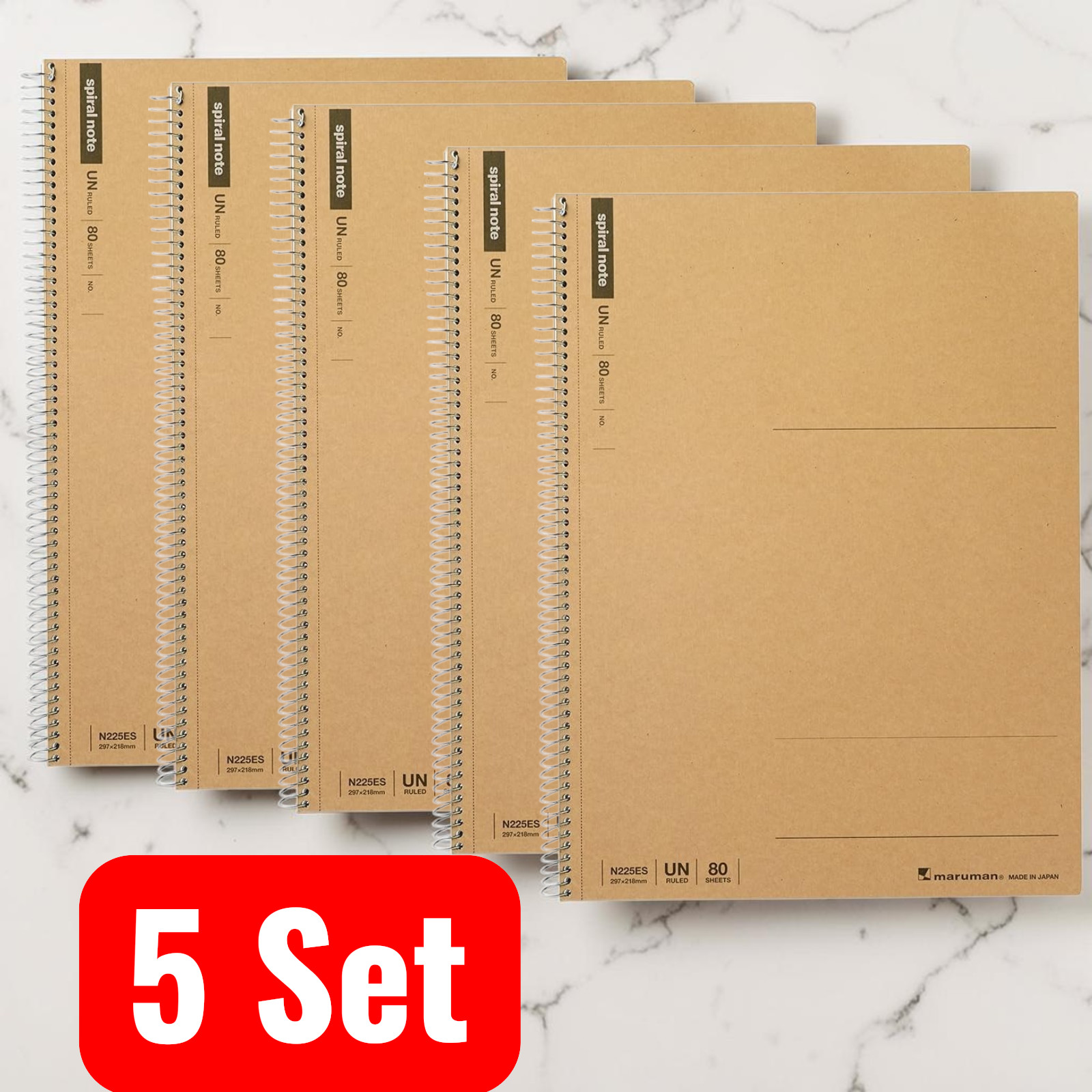 Maruman Spiral Notebook A4 Plain 80 Sheets N225ES Bulk Purchase Set of 5 Books☆