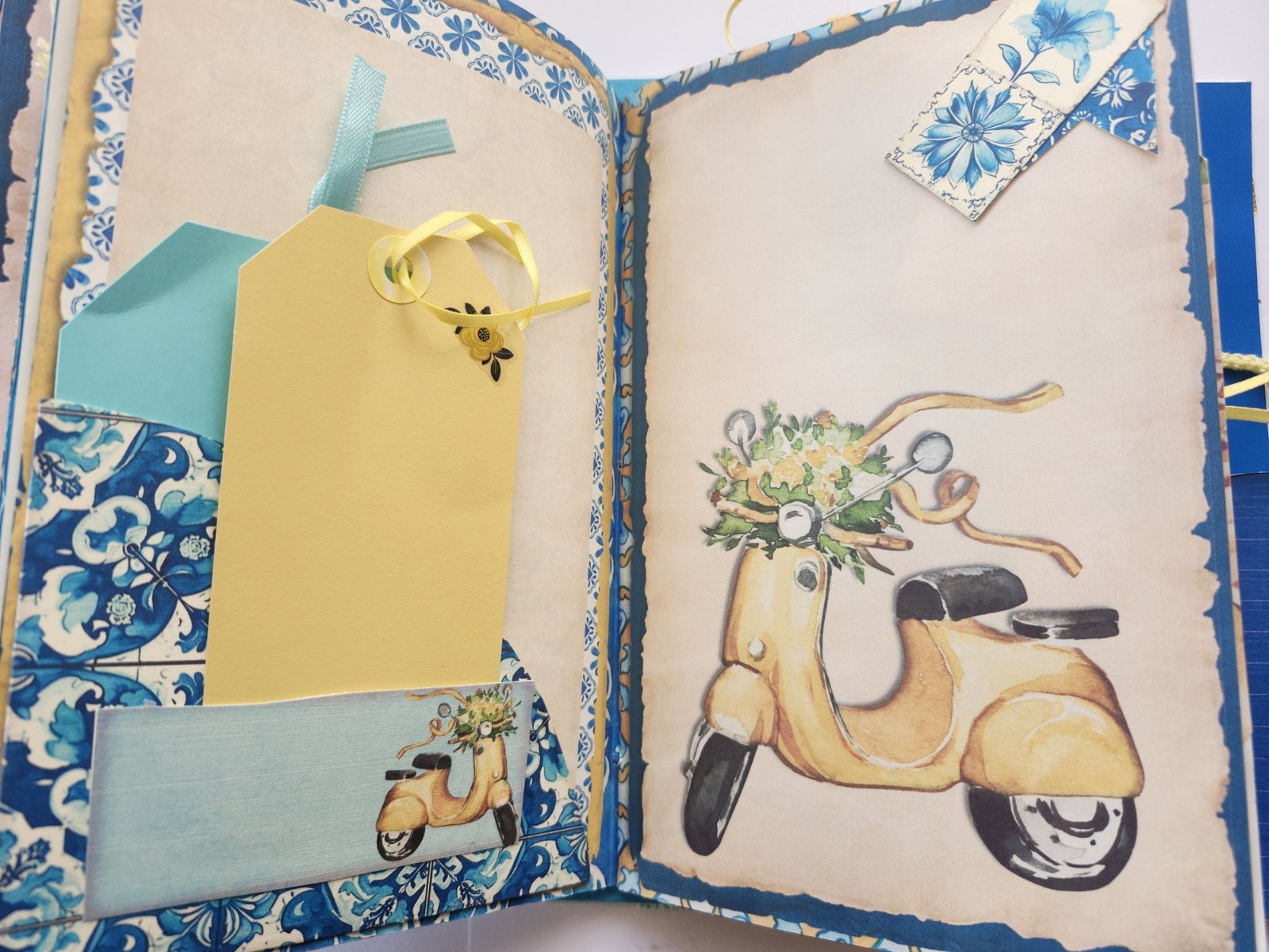 “ITALIAN RIVIERA” Handmade XL Journal Mediterranean Blues, Lemons Keepsake 96pgs