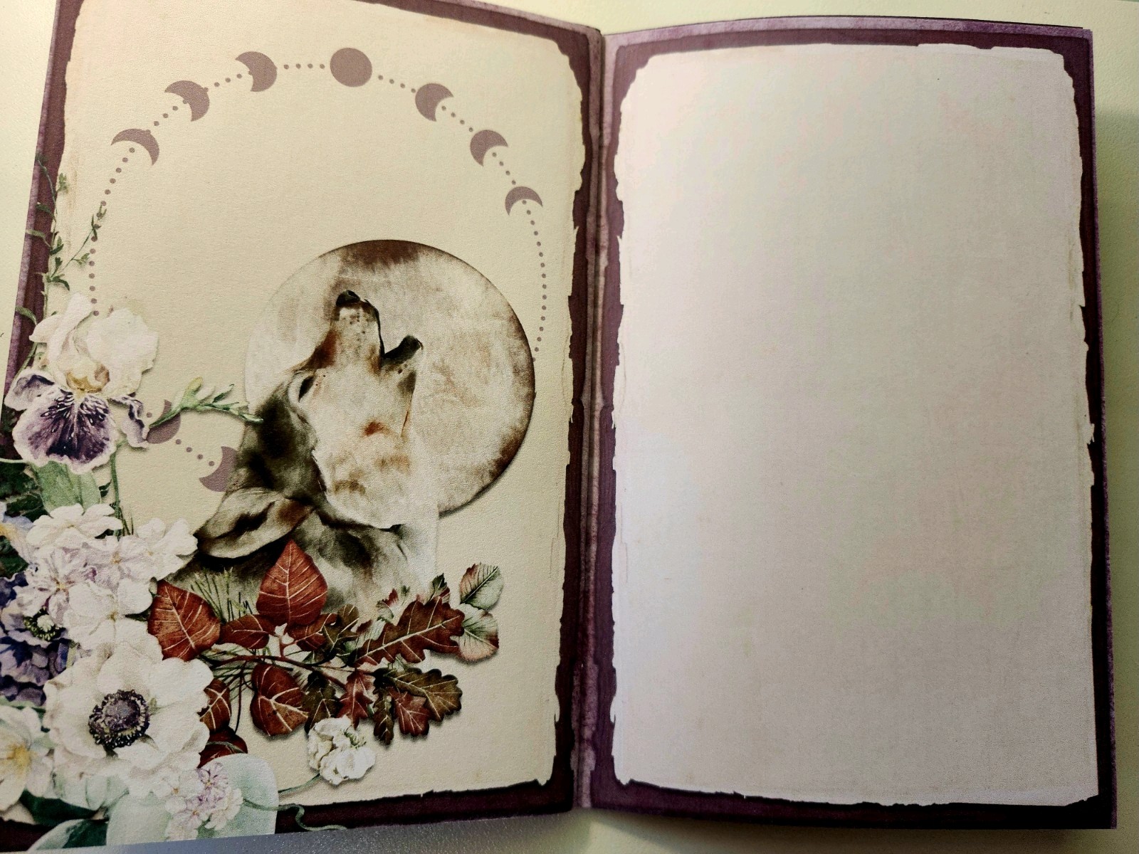 Junk Journal Blank Booklet “MOON GARDEN” Handmade Lg 8.5″x5.5″ 40pgs Lunar Phase