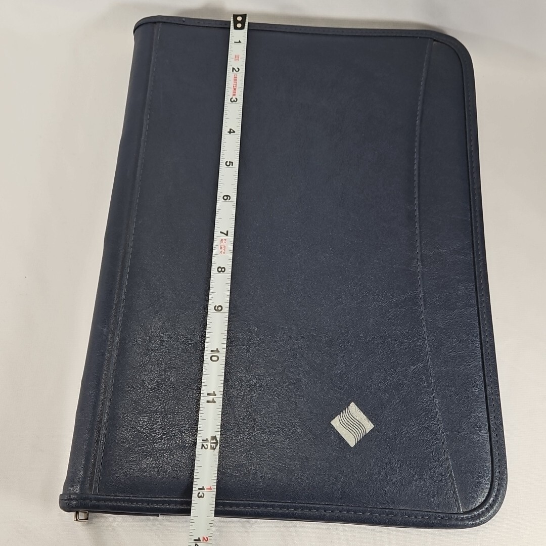 LEED’S Navy Blue Leather Organizer Folio Case Notepad Planner Folder Zips