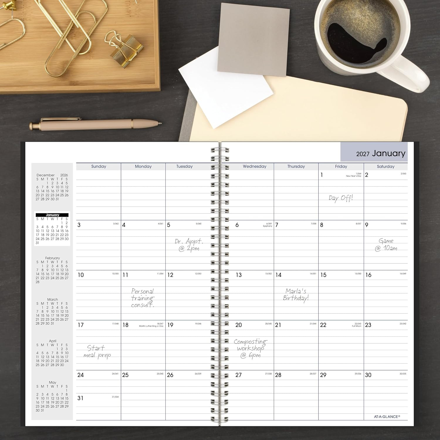 2027 Planner, Monthly, 14-Month Dec-Jan, 8″ X 12″, Dayminder, Black (SK20027)