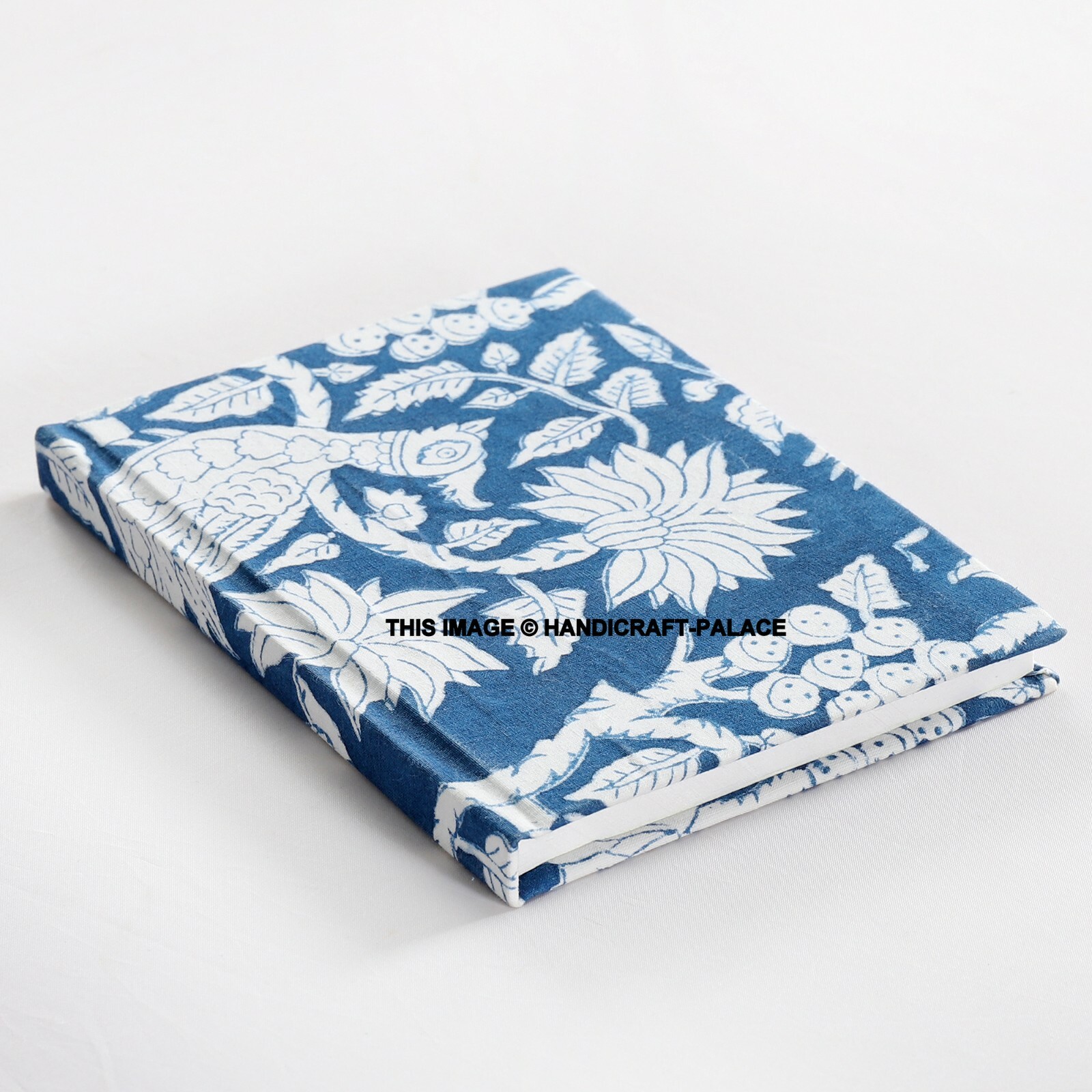 Smooth Hand Block Print Fabric Soft Cover Journal Notebook with Blank Page Blue