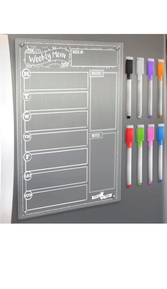 KLAYDECO Magnetic Acrylic Weekly Planner & Grocery List for Refrigerator
