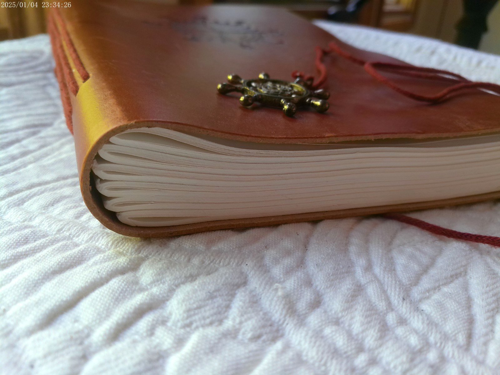GENUINE LEATHER HANDMADE 144 LINED PAGES INDIA EMBOSSED COMPASS RUSTIC BROWN #1