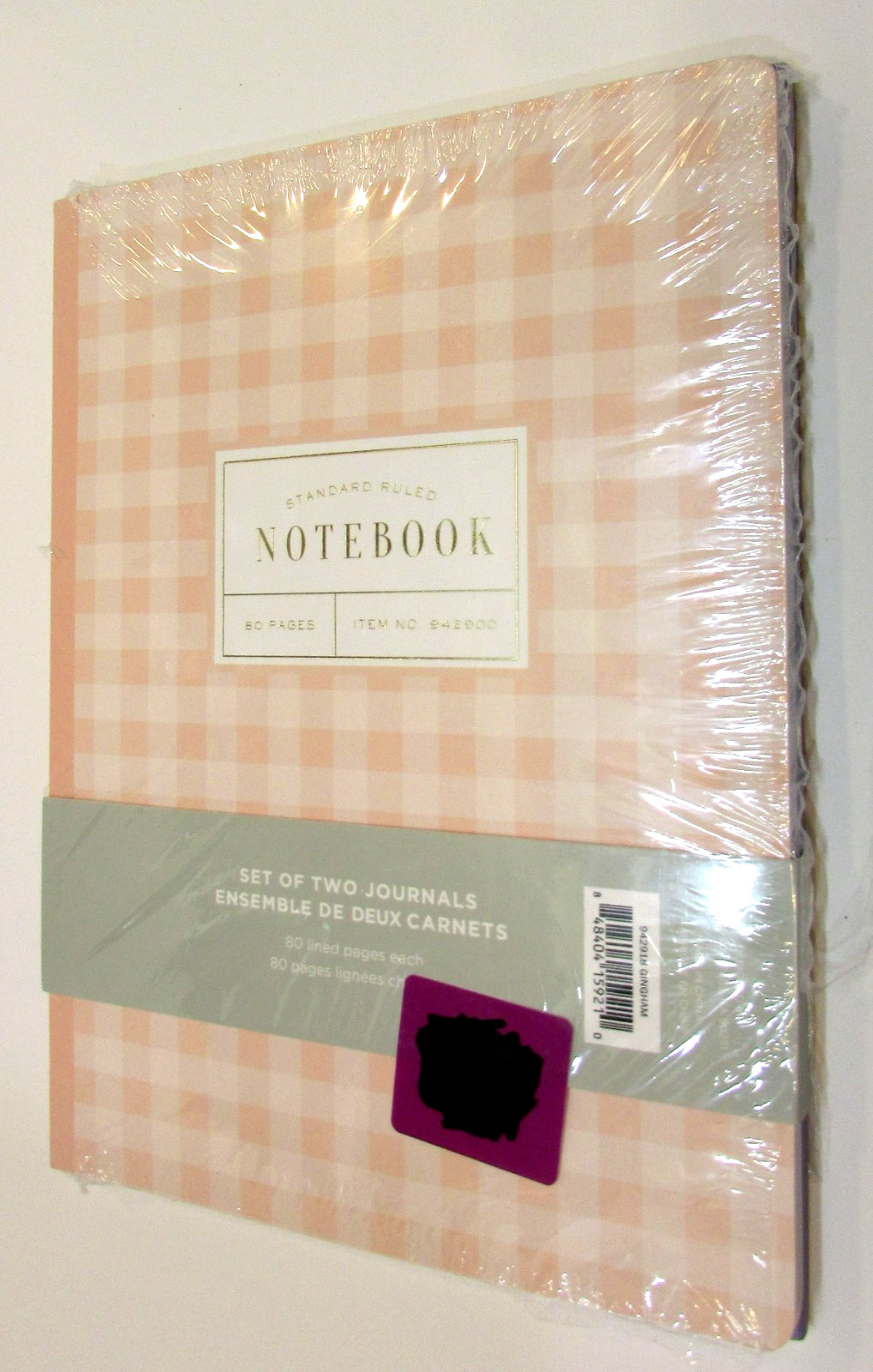 Two New 80 Page Standard Ruled Notebooks Journals Blue and Pink White Checked