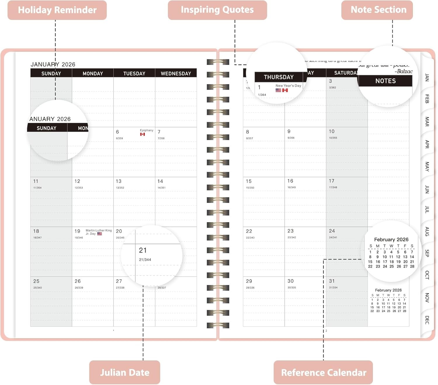 Versatile A5 2026 Planner – Monthly & Weekly Layouts, Elastic Closure & Pocket