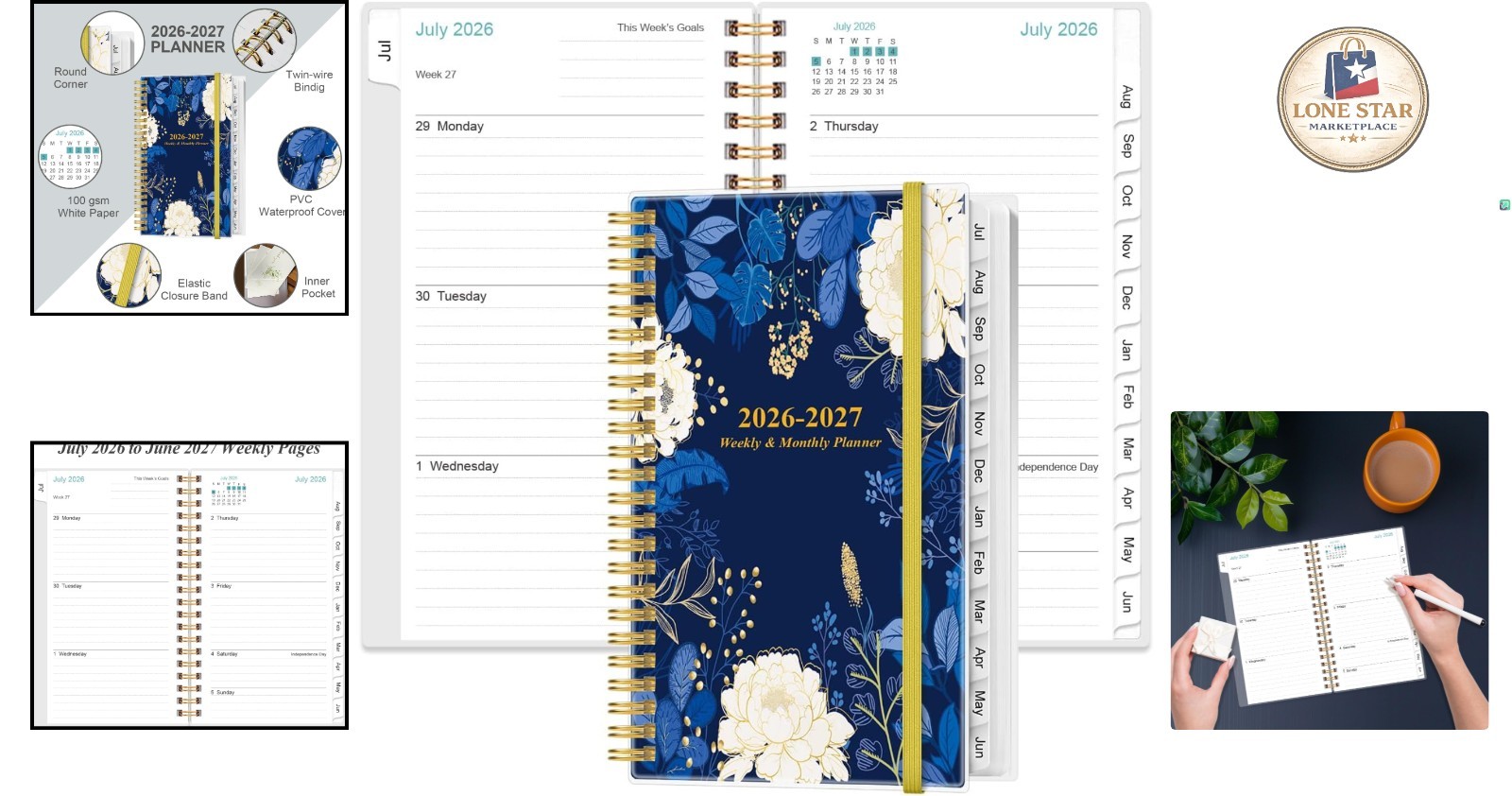 Compact Blue Leaf Pocket Calendar 2026-2027: Stylish Organizer with Inner Pocket