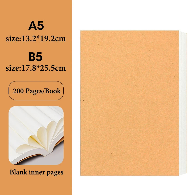 Kraft Paper Notebook DIY Cover Blank Journal A5 B5 Draft Book Student School