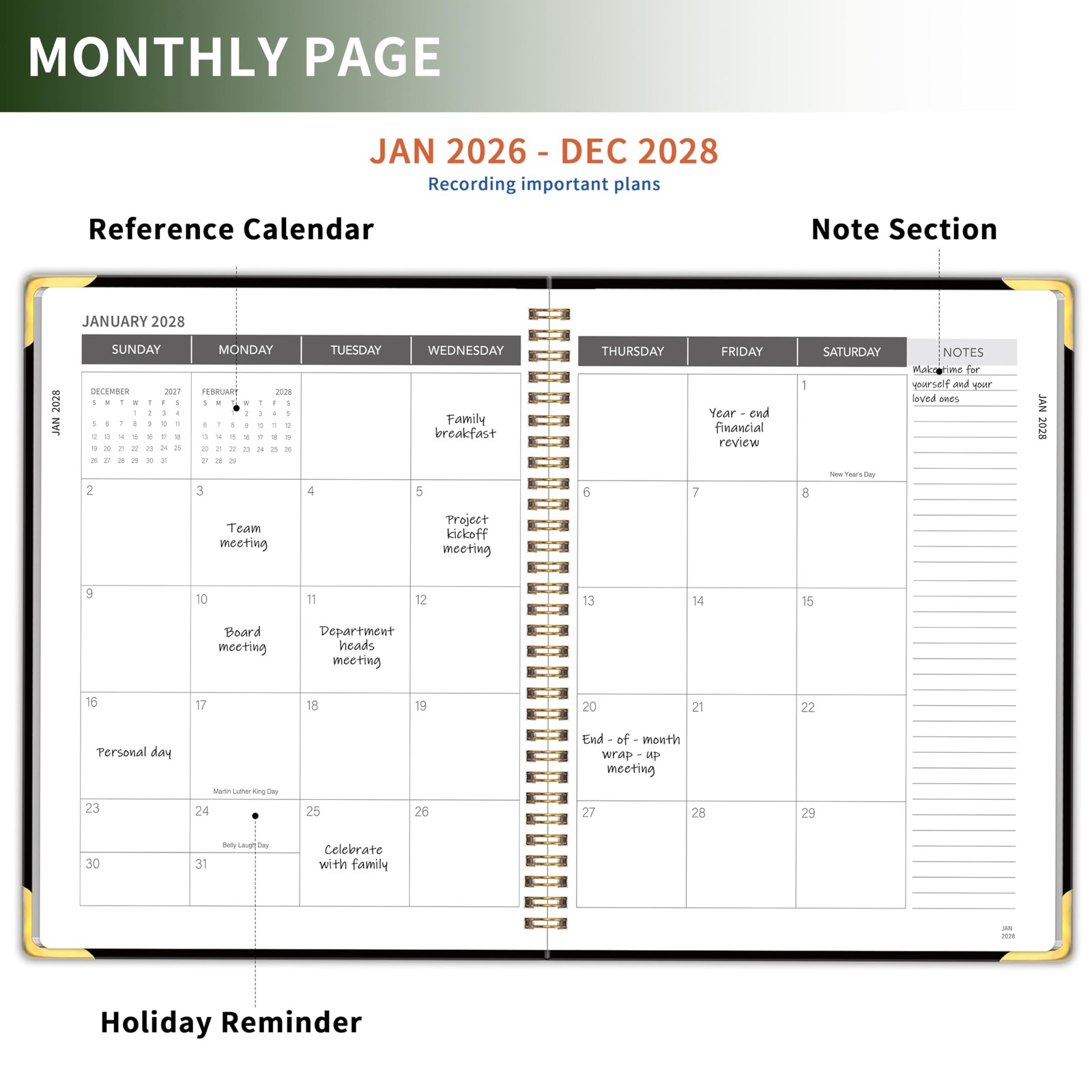 2026-2028 Monthly Planner January 2026 to December 2028, 3 Year Monthly Calendar