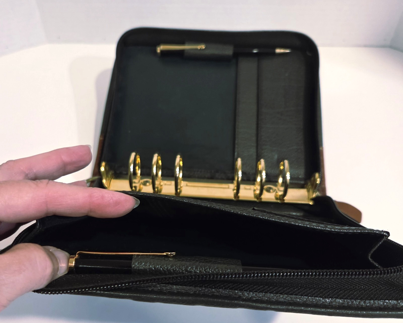 Franklin Quest Planner Organizer 8.5×6.5″ 6 Ring Leather Green/Brown