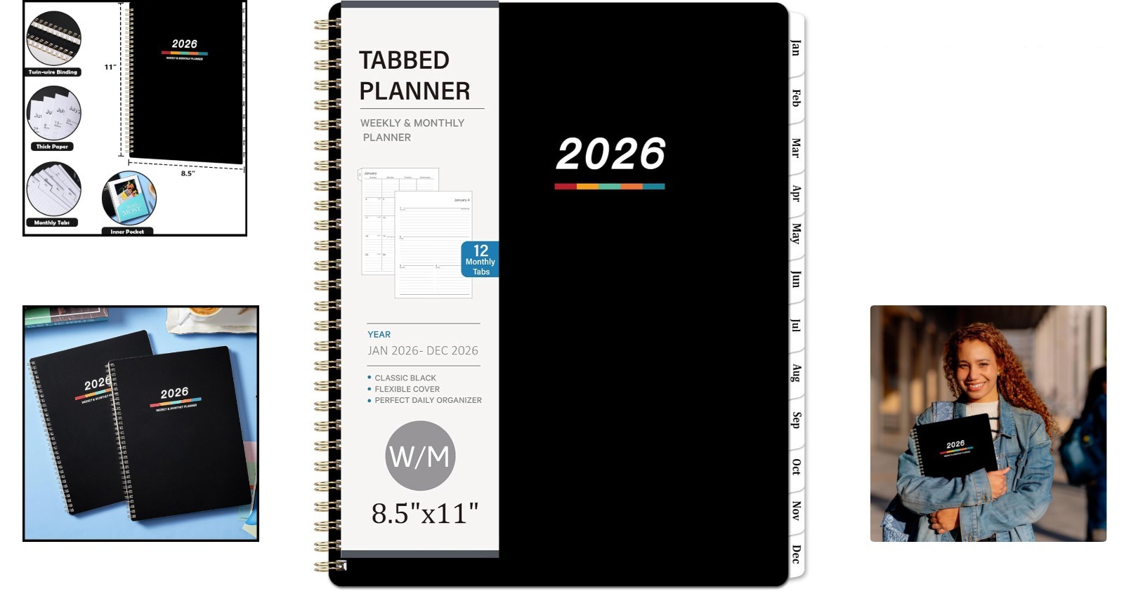 Stylish 2026 Calendar Planner – Flexible Cover, Lay-flat Design, 8.5″ x 11″