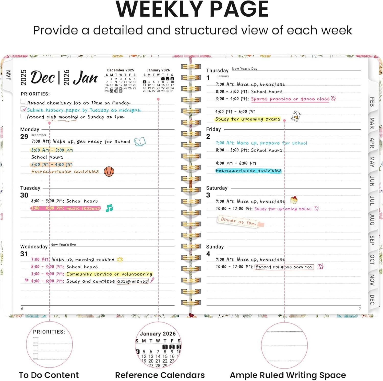 2026 Hardcover Women’s Weekly & Monthly Planner Tabs, Pocket & Spiral, 6.3×8.5