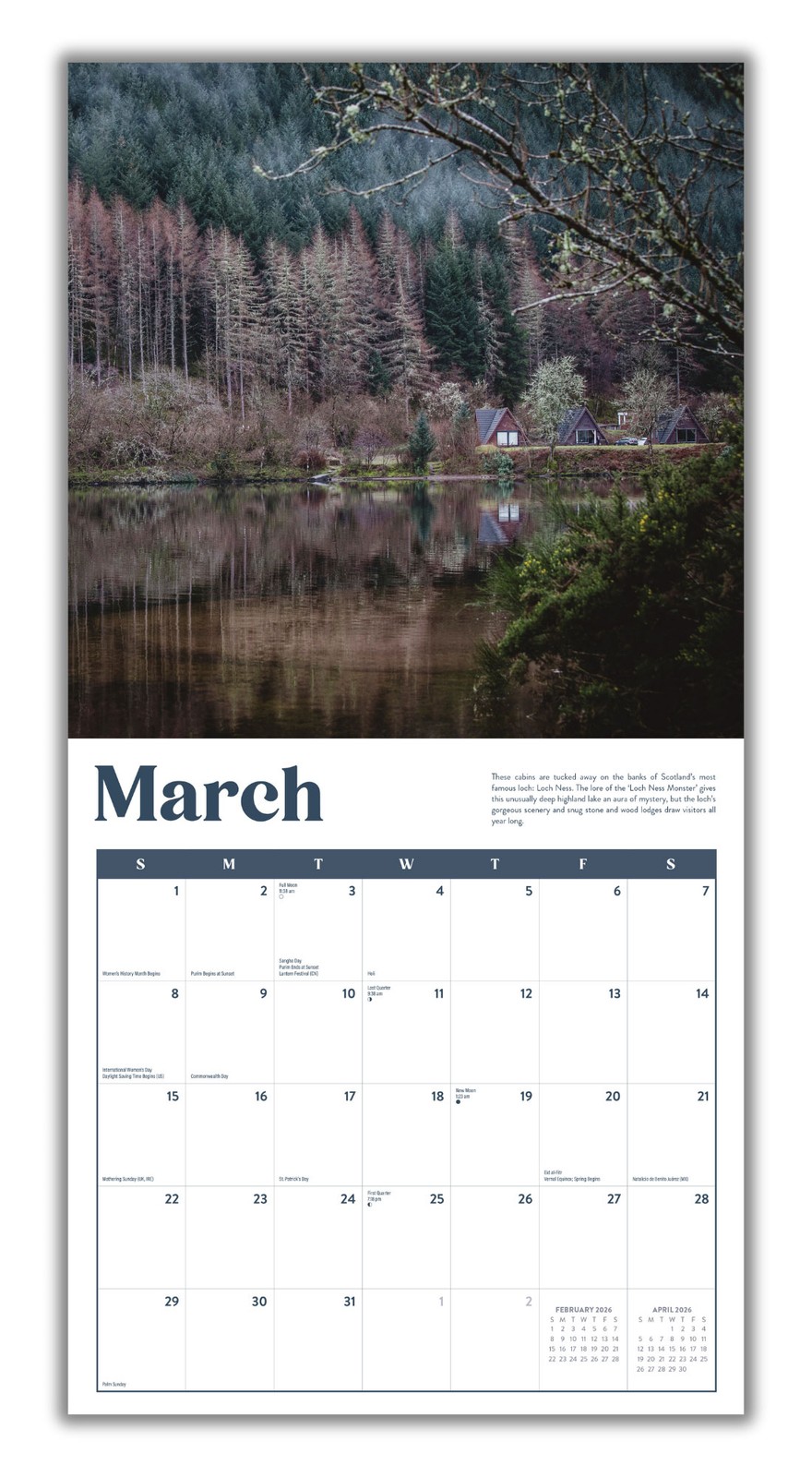 Cabins Calendar 2026 | 12″ x 24″ 12 Month Calendar | Marble City Press