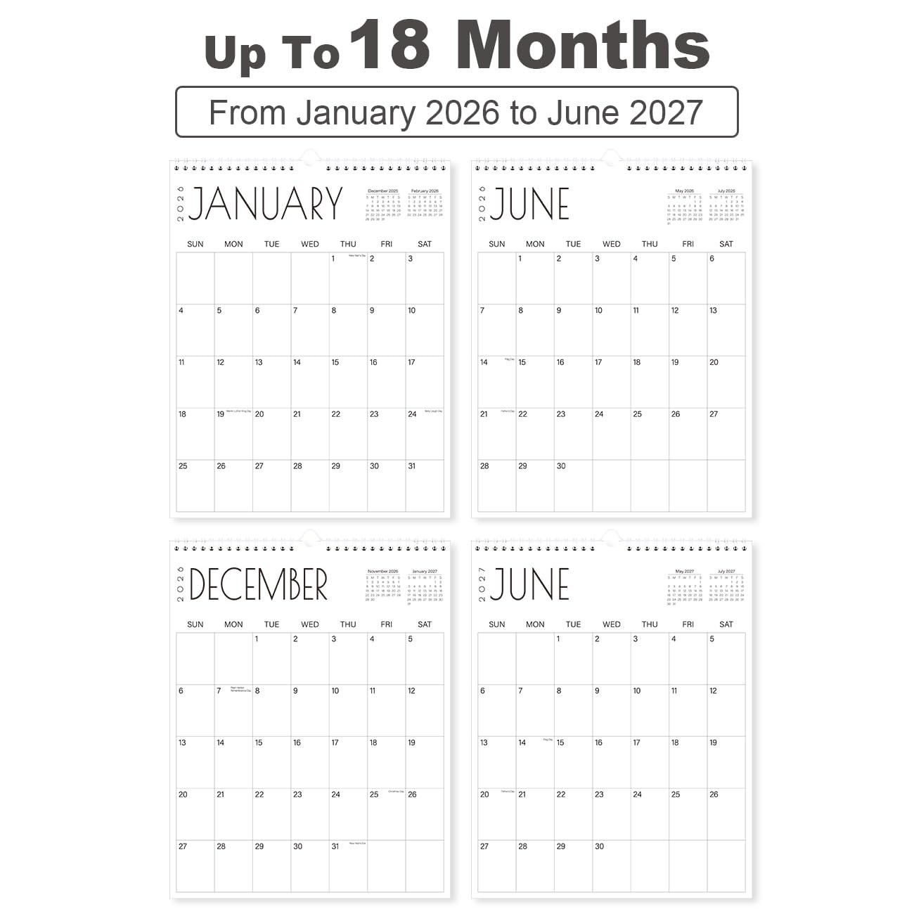 2026 Calendar – 18-Month 11″ x 14″ wall vertical, Black-Large-Word Vertical
