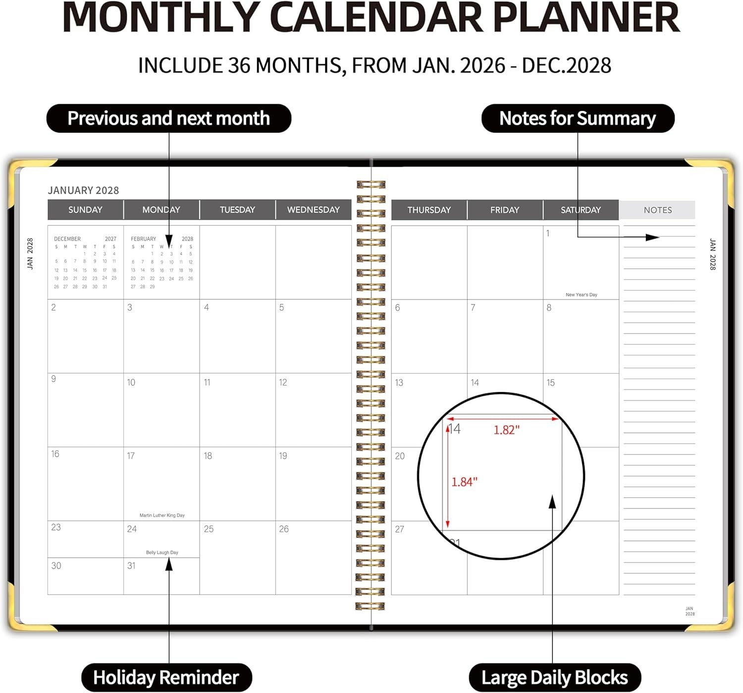 2026-2028 Monthly Planner – 3 Year Monthly Planner 2026-2028, Jan. 2026 – Dec…