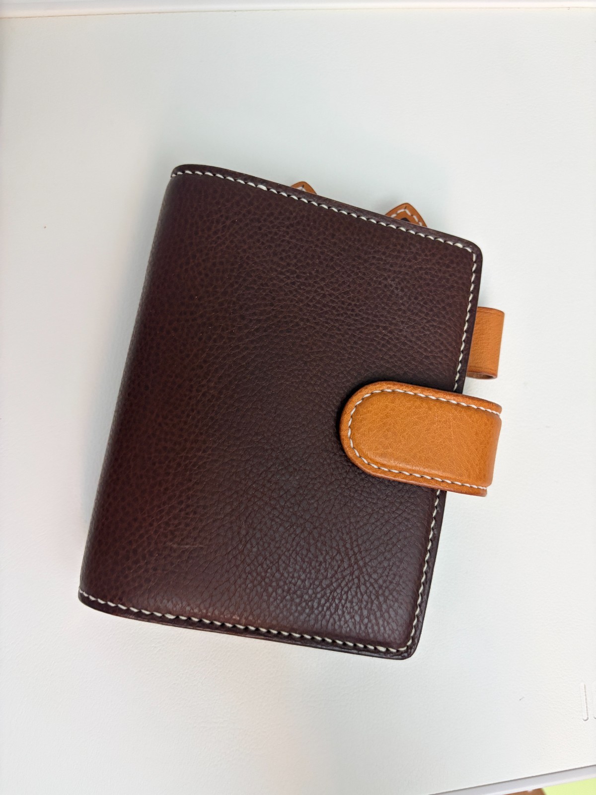 Handmade Leather Planner Binder, A7 Pocket Size, Brown & Tan Colorblock