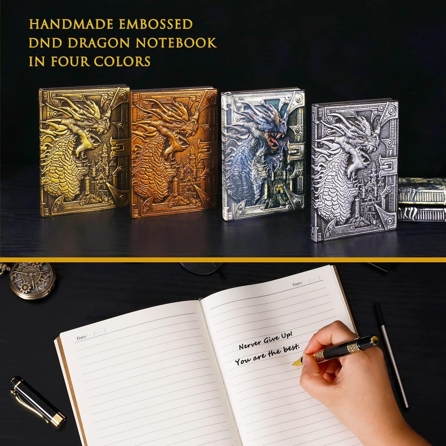 200-Page Vintage Dragon Journal – Handmade Fantasy Writing Notebook