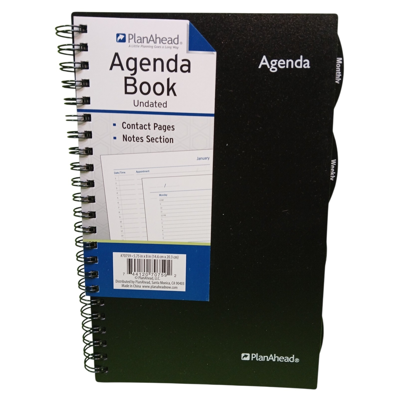 PlanAhead Undated Agenda Book – 5.75″ x 8″ | Contact Pages & Notes | New
