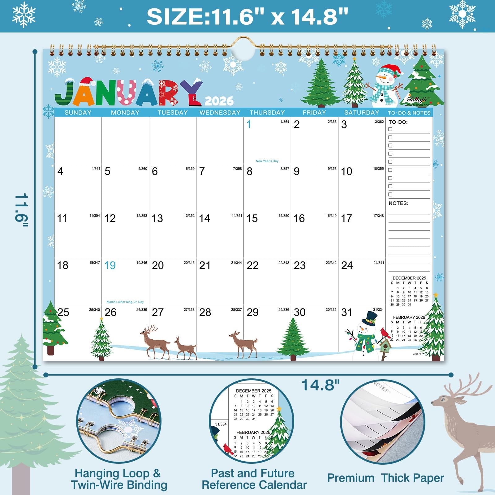 2026 Calendar – 2026 Wall Calendar, January 2026 – 14.8″ x 11.6″, Multicolor