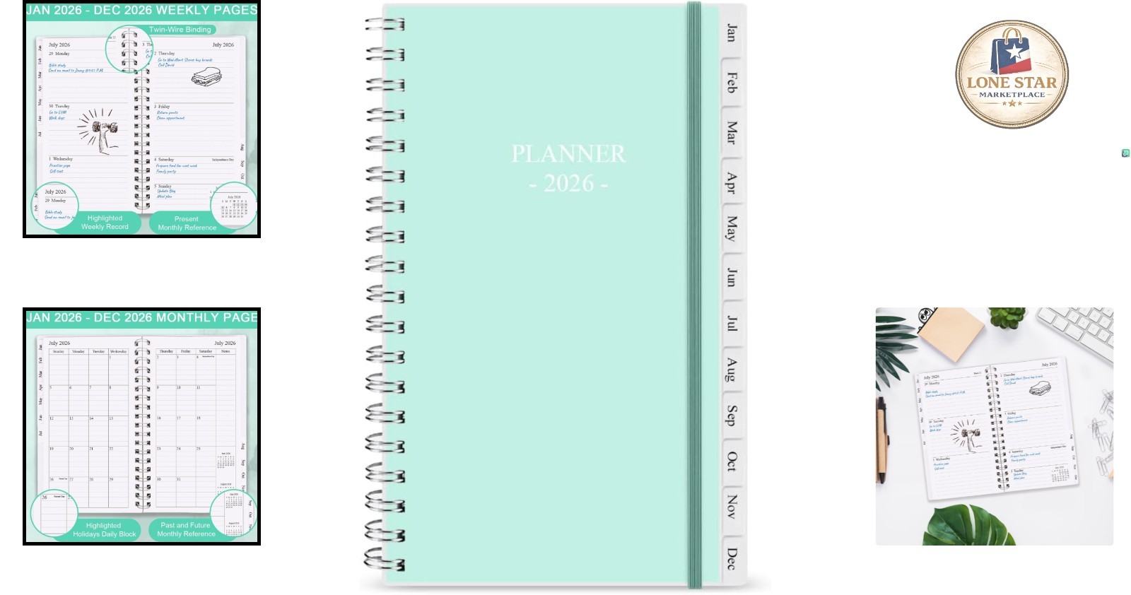 Stylish Teal 2026 Weekly Planner – A6 Size with Tabs for Easy Daily Organization