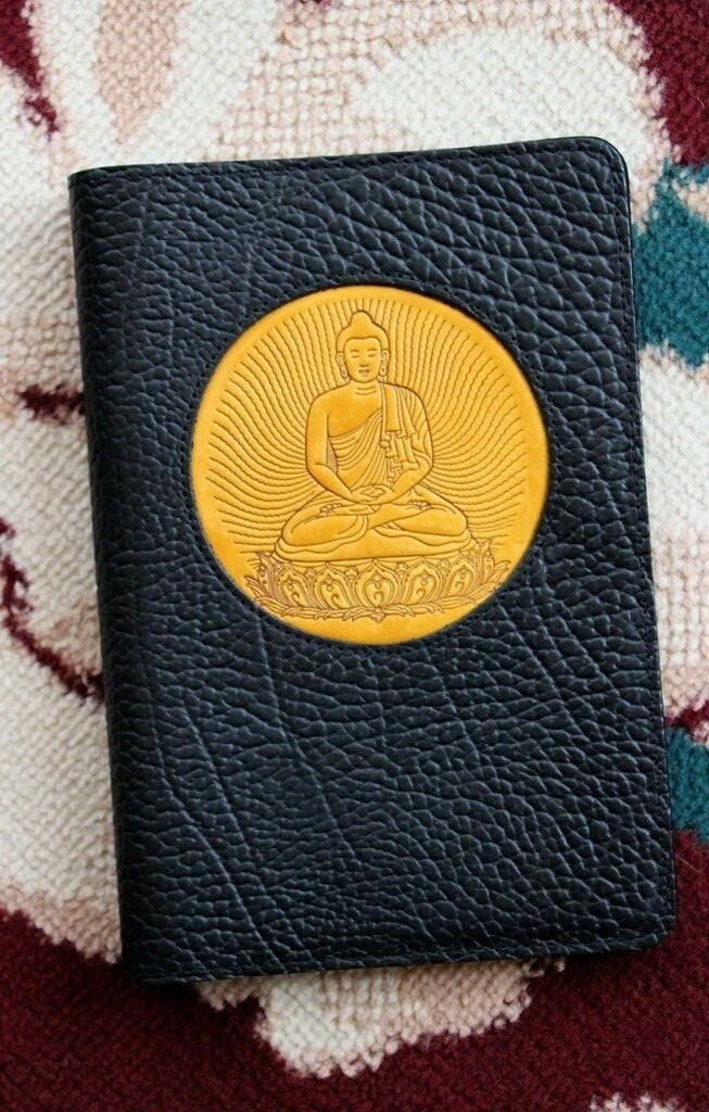 Oberon Design Leather Journal Cover 6″ x 9″ BUDDHA Icon in Black/Marigold