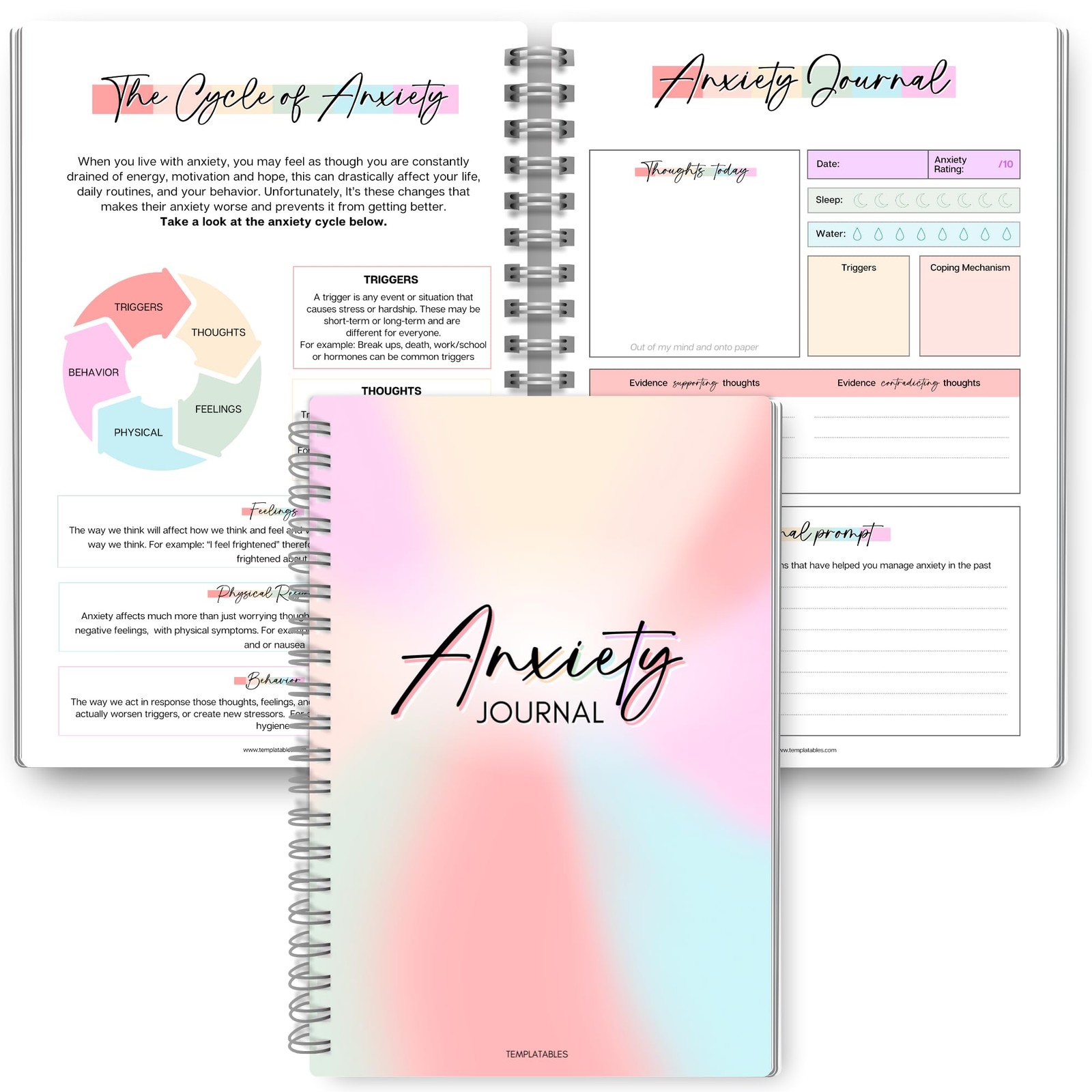 Templatables Anxiety Journal for Adults – CBT Therapy Workbook with Colorful