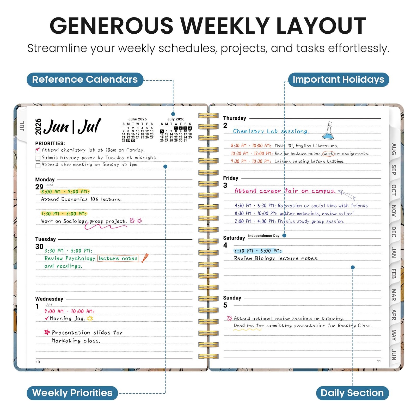 Planner 2026-2027, Academic Monthly & Weekly Planner, Jul 2026 – Jun 2027,…