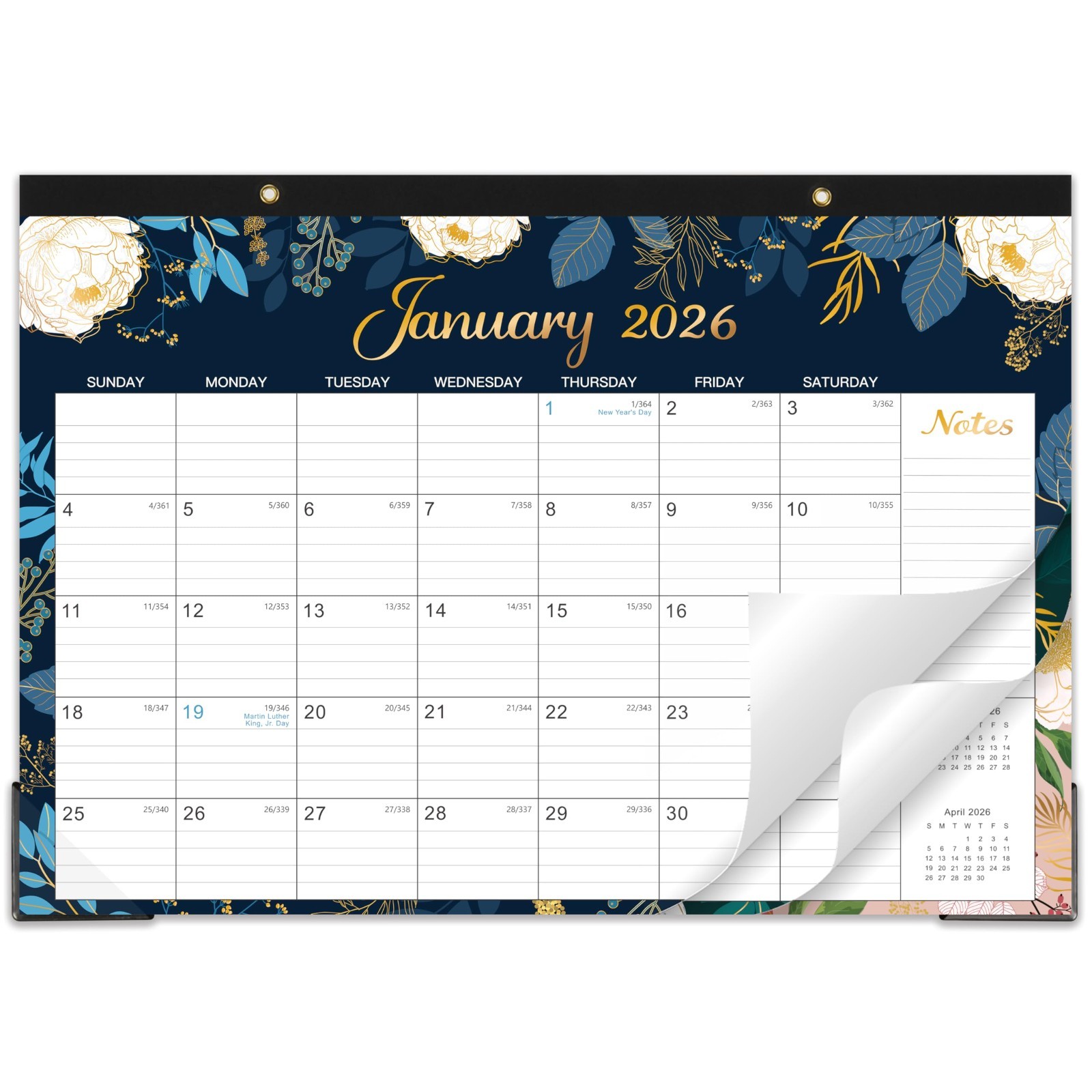 2026 Monthly Desk Calendar, 17×12 Office Planner, Big Ruled Squares, Blue
