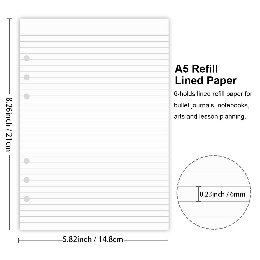 (3-Pack) A5 Lined Refills Paper for Filofax 300 Sheets, [‘White,Black’]