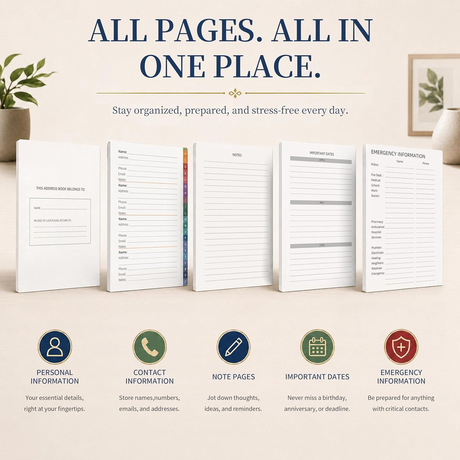 Address Book with Colorful Alphabetical Tabs, 5.8″x8.4″ | Large Print for Senior