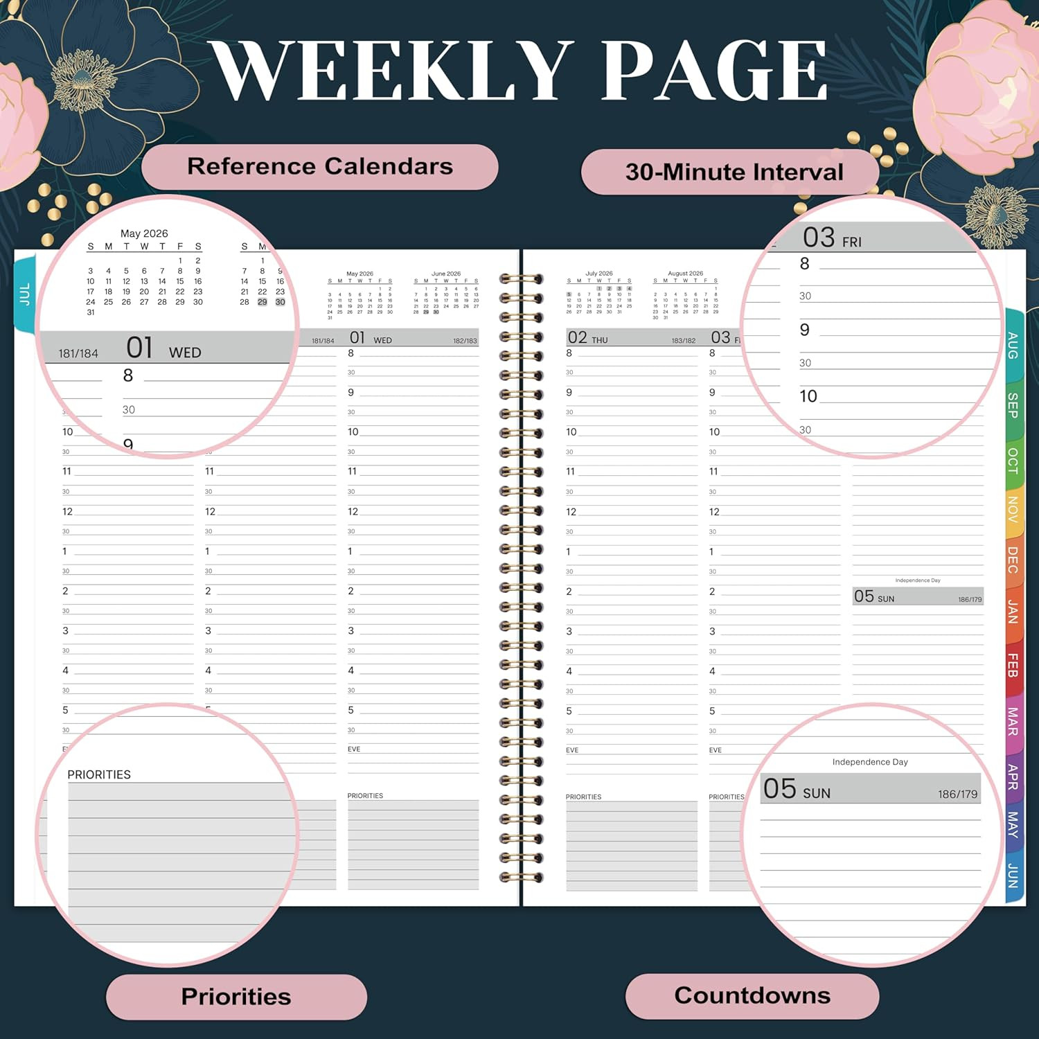 2026-2027 Appointment Book July 2026 June 2027 Weekly 9″X11″ Hourly Planner Tabs