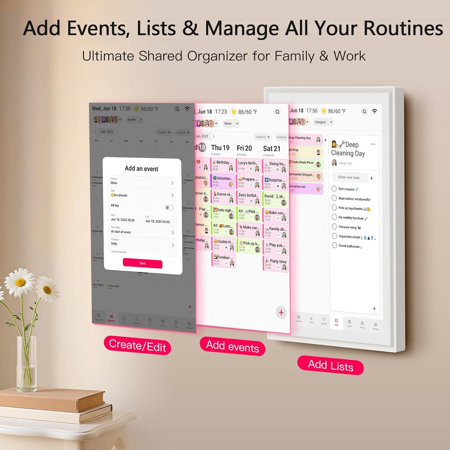 Open Box – Bigasuo 15.6 Inch Family Digital Calendar – Chore Chart, Meal Planner