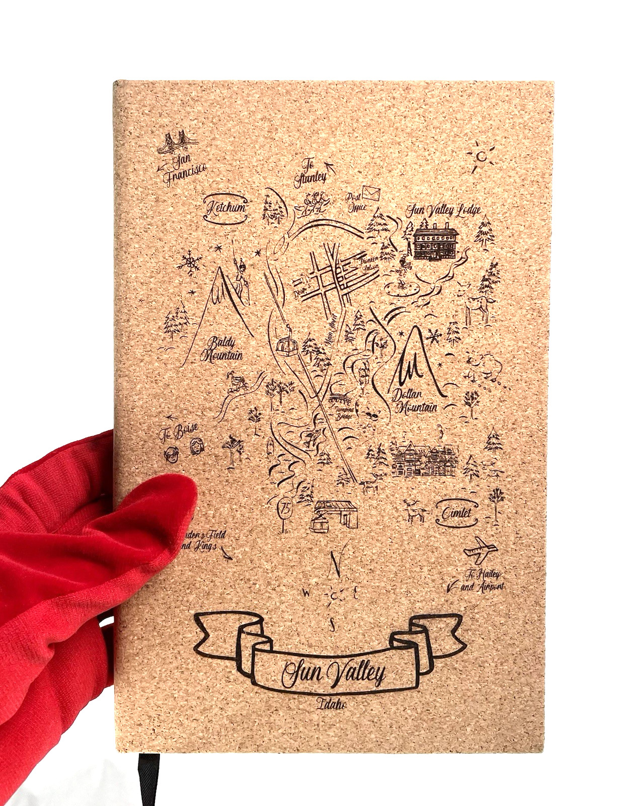 Cork Diary Journal Notebook Brand New Designed Map Of Sun Valley Idaho 8.25×5.5