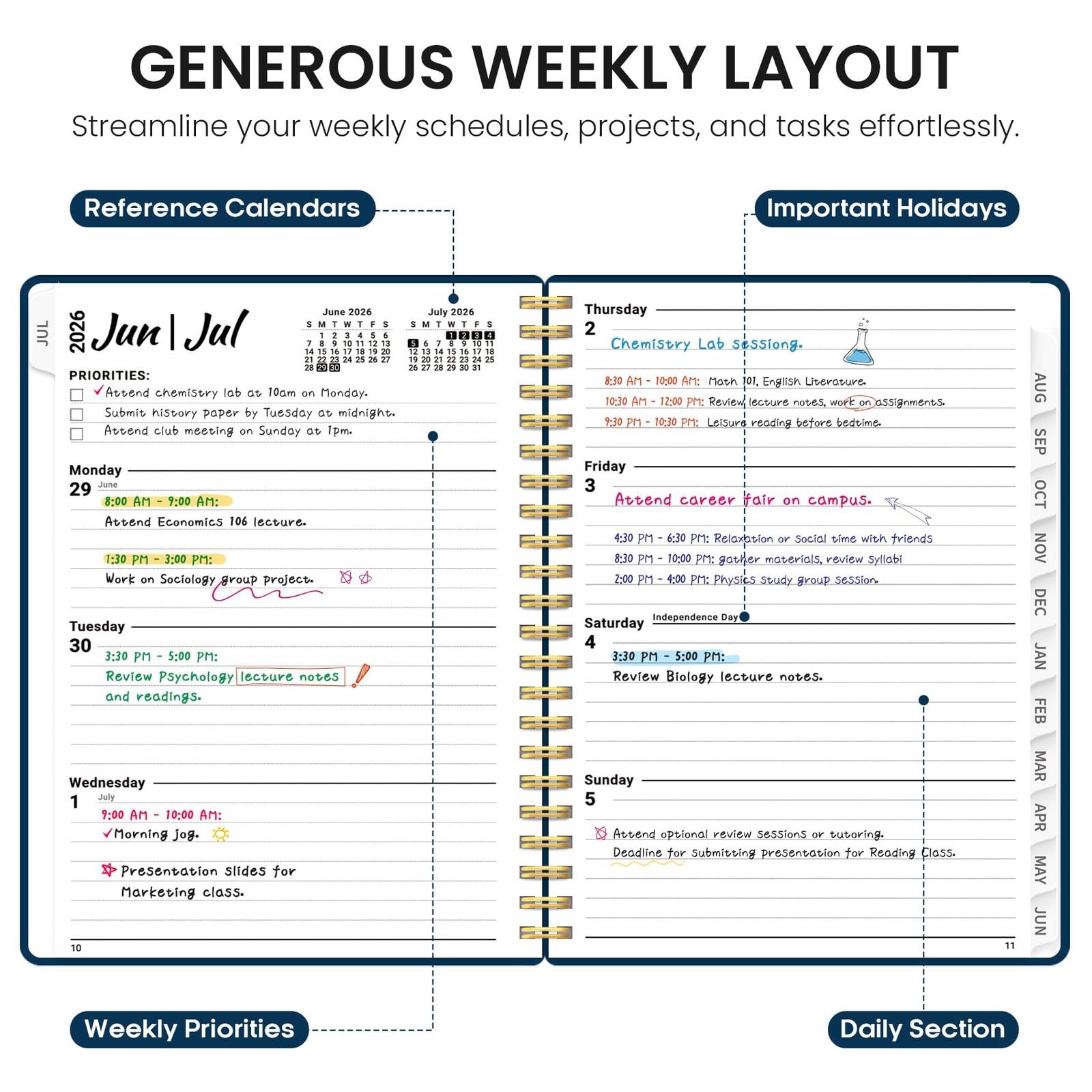 Planner 2026-2027, 8.5″ x 11″ Weekly and Monthly A4(8.5″x11″), F-Navy Blue