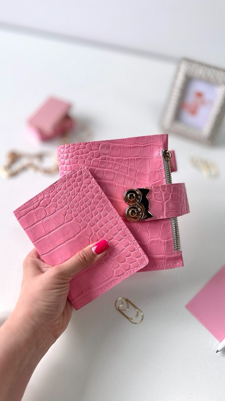 Owl Leather Mini Planner Set – Pocket Size A7 binder 6 rings– pink Croc Embossed