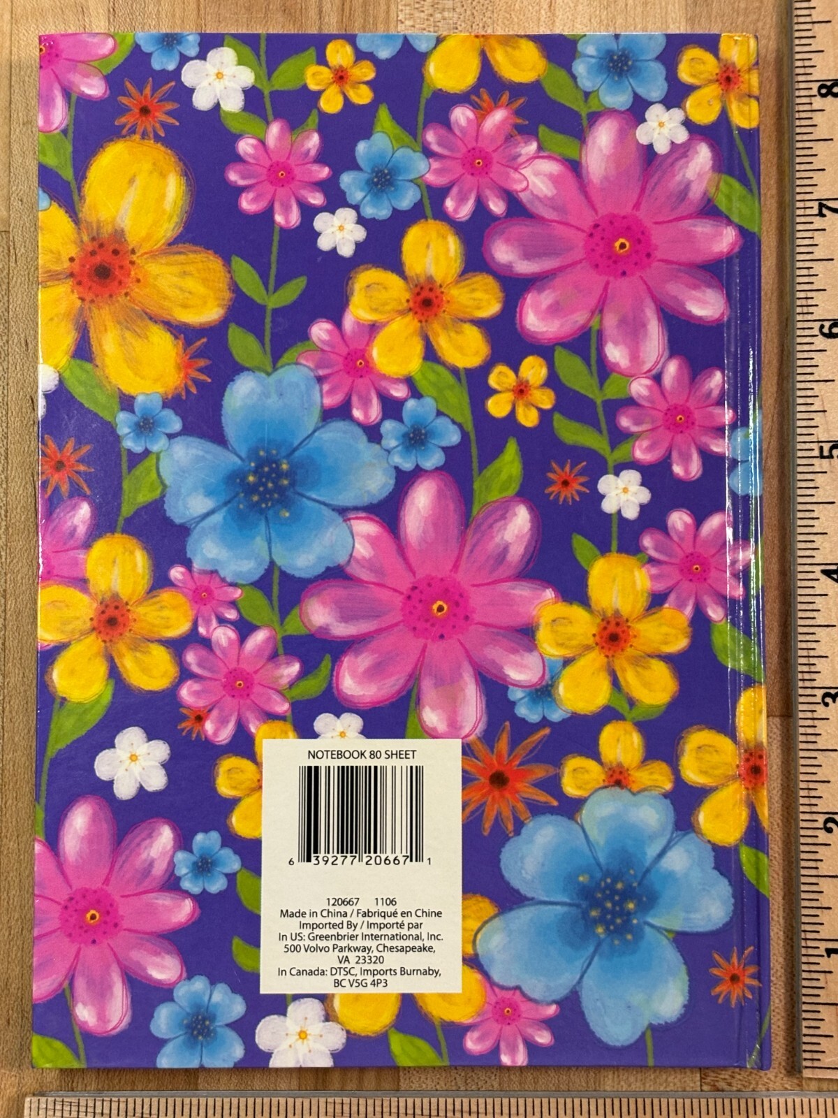 Purple Floral Design Hardcover Lined Journal Notebook Diary 5.75″W x 8″H NOS