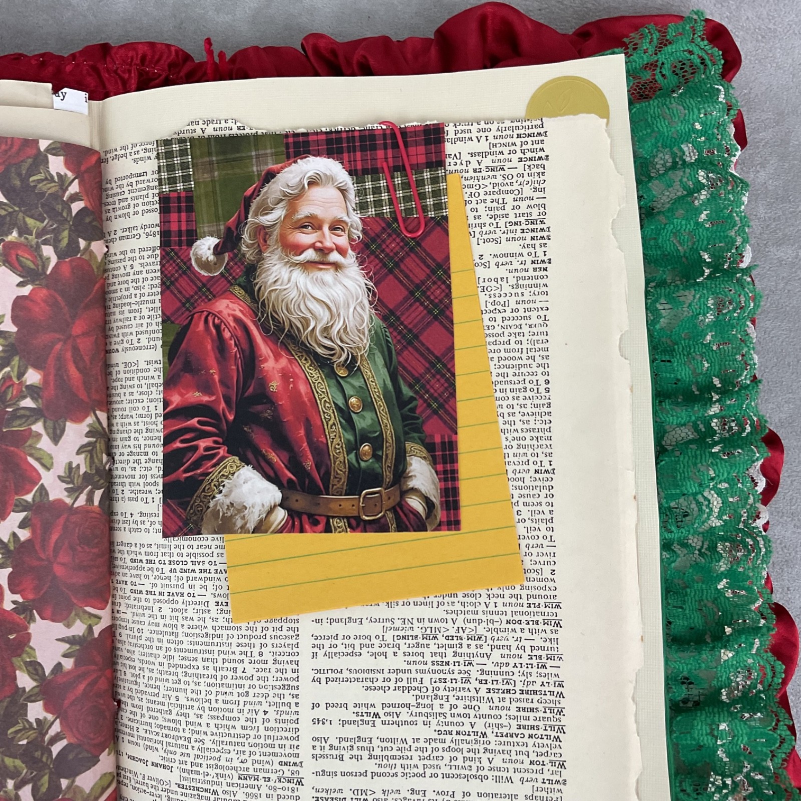 Handmade Christmas Junk Journal – 86 pages mixed media art book – quilted plaid