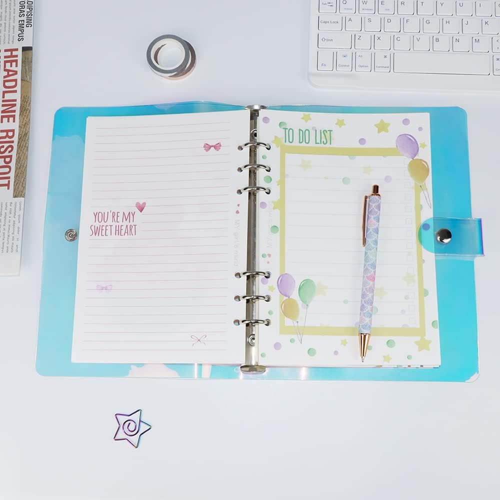 A5 Binder Cover 6-Ring Planner 7″x9.25″ Rainbow Colorful Soft PVC Notebook Sh…