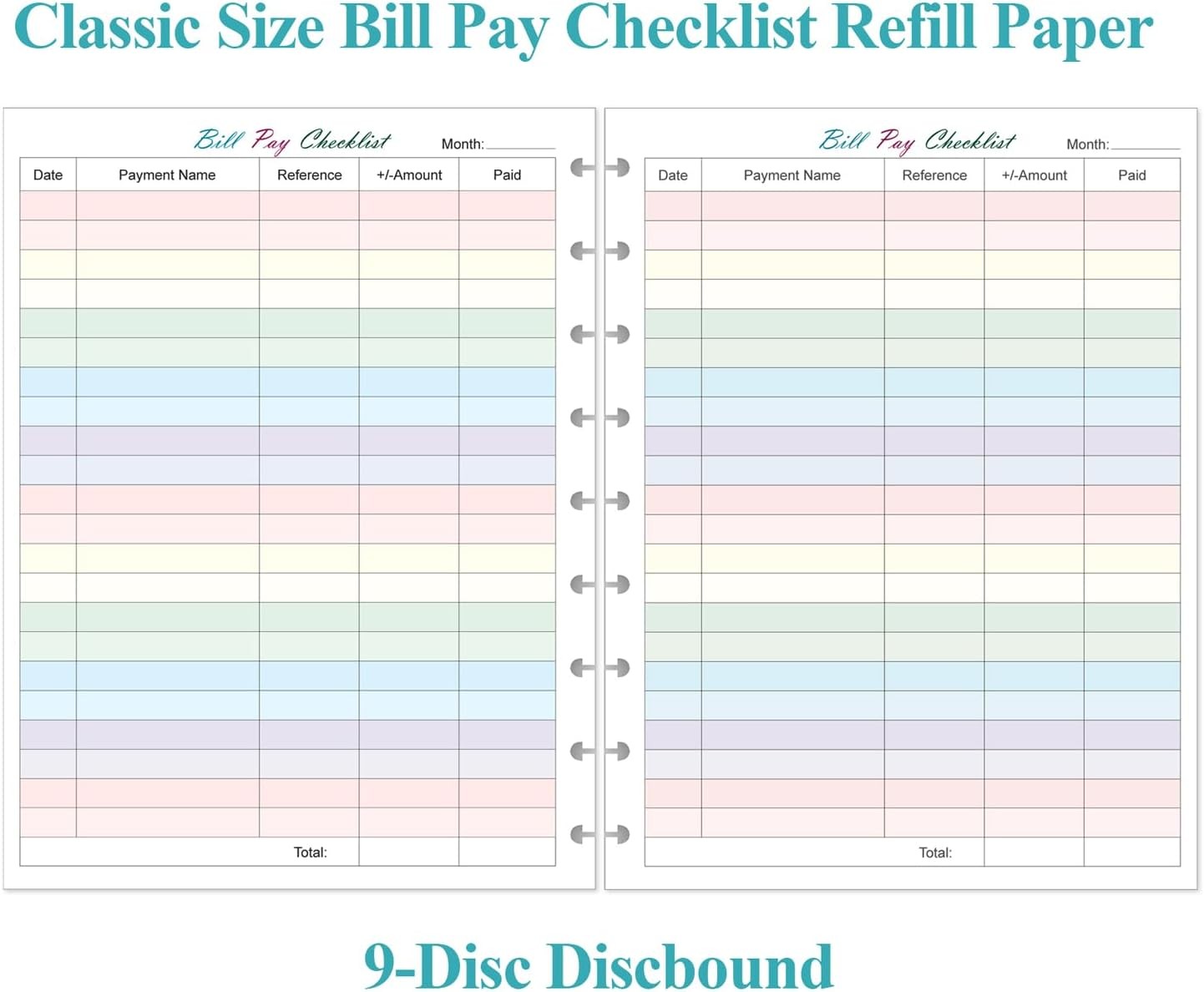 Bill Pay Checklist Refills – 50 Sheets/100 Pages Classic 50 Sheets, Colorful