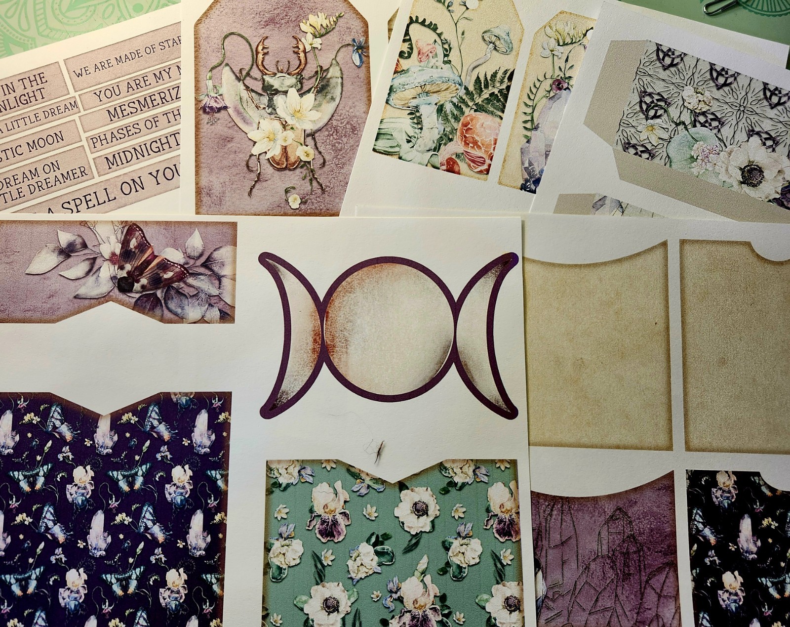 Junk Journal Blank Booklet “MOON GARDEN” Handmade Lg 8.5″x5.5″ 40pgs Lunar Phase