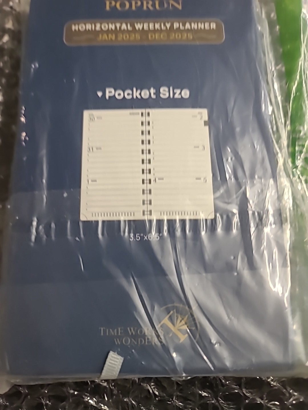Jan25 Dec25Horizontal Weekly Planner Poprun 3.5″ x 6.5″ Hardcover Blue Pocket Sz