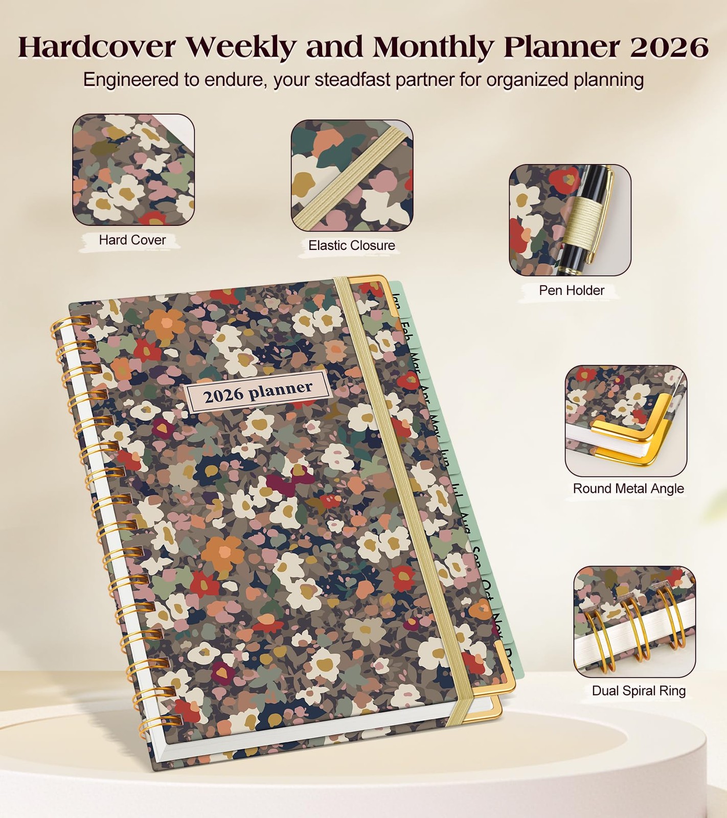 2026 Planner, Hardcover Weekly and Monthly Planner for Women, A5, Petals