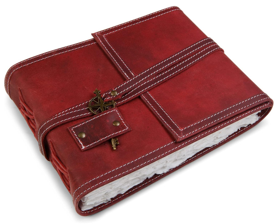 Red Leather Watercolor Journal 6x8in – Genuine Leather, 350 GSM Cold Press Paper
