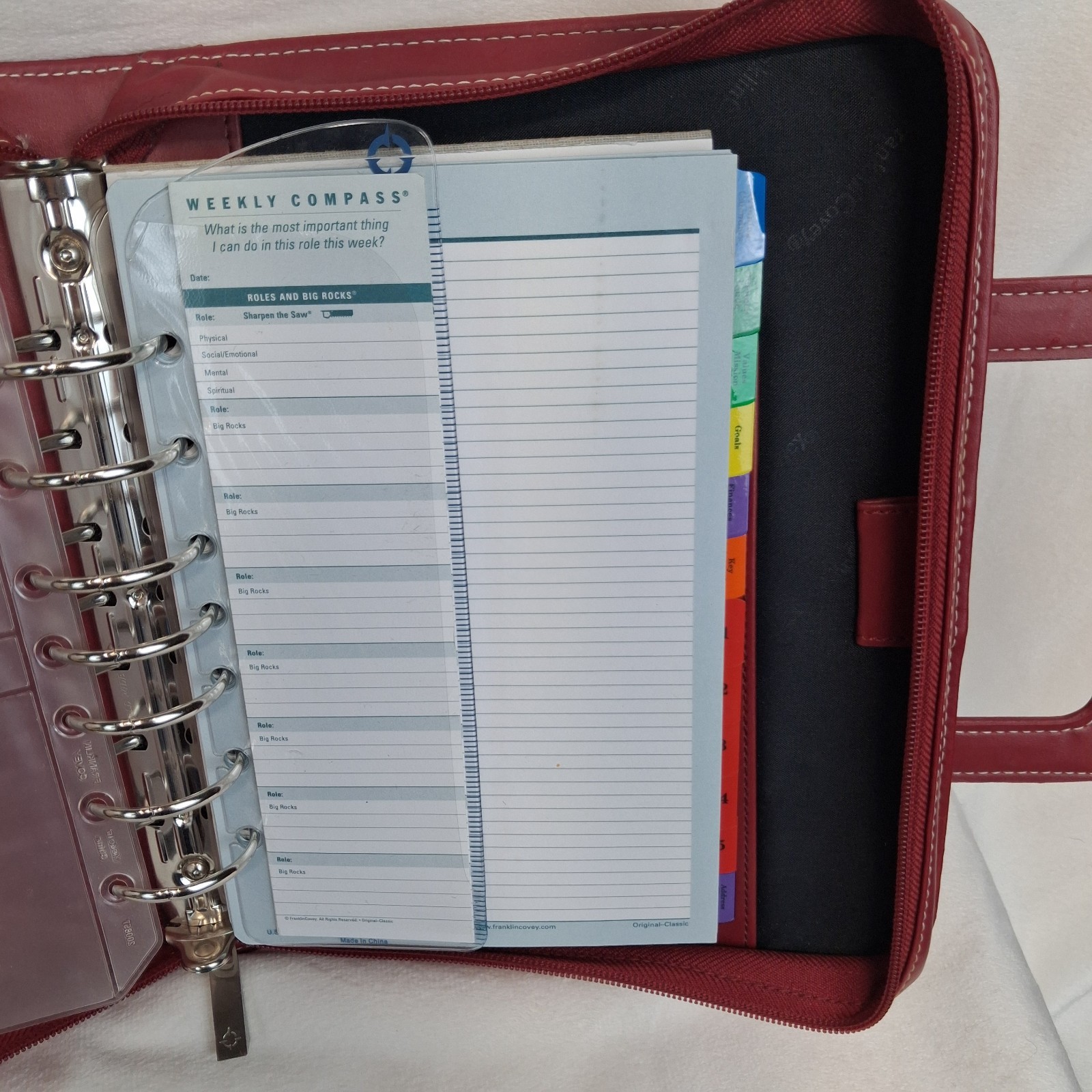 FRANKLIN COVEY Red 7 Ring Planner Binder With Handles Full Zip Read