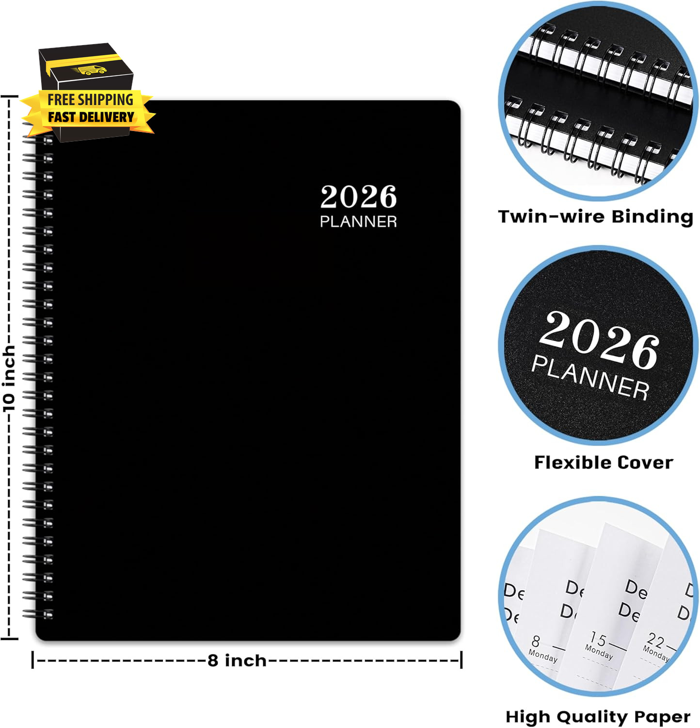 2026 Planner – 8” × 10”, Planner Weekly and Monthly 2026, from JAN to DEC 2026,