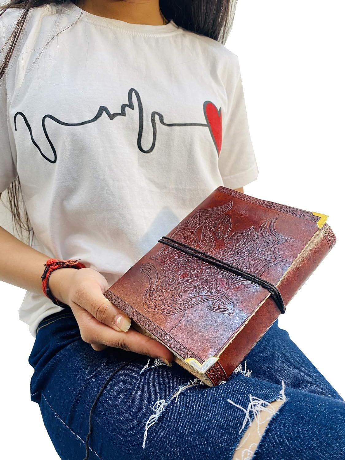 DOUBLE DRAGON Blank Page BOOK Handcrafted Leather Writing Unlined 5 X 7 JOURNAL
